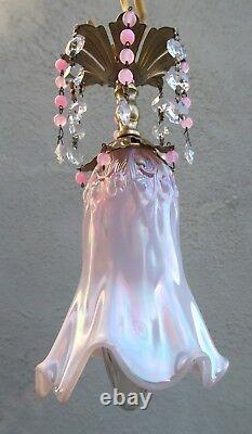 Vintage Fenton Pink Iridescent Glass lily valley Ceiling canopy Island Lamp kitc