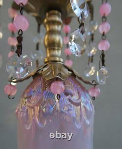 Vintage Fenton Pink Iridescent Glass lily valley Ceiling canopy Island Lamp kitc