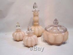 Vintage Fenton Pink Rose Overlay Melon Vanity Perfume Bottles Powder Box 8 Pcs