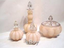 Vintage Fenton Pink Rose Overlay Melon Vanity Perfume Bottles Powder Box 8 Pcs