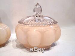 Vintage Fenton Pink Rose Overlay Melon Vanity Perfume Bottles Powder Box 8 Pcs