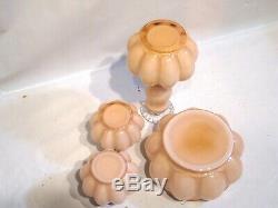 Vintage Fenton Pink Rose Overlay Melon Vanity Perfume Bottles Powder Box 8 Pcs