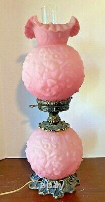 Vintage Fenton Pink Satin Poppy Lamp