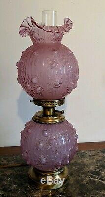 Vintage Fenton Rose GWTW Parlor Lamp Pink Purple