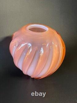 Vintage Fluted, Oval, Salmon, Blown Glass Vase, 13 x 10 x 7, 12 lbs