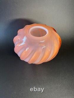 Vintage Fluted, Oval, Salmon, Blown Glass Vase, 13 x 10 x 7, 12 lbs