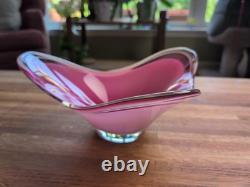 Vintage Flygsfors Coquille Art Glass Bowl Pink White Scandinavian Swedish Signed