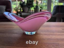Vintage Flygsfors Coquille Art Glass Bowl Pink White Scandinavian Swedish Signed