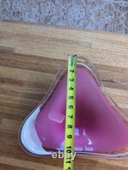 Vintage Flygsfors Coquille Art Glass Bowl Pink White Scandinavian Swedish Signed