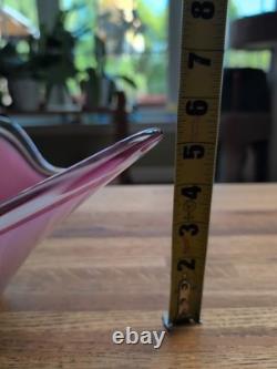 Vintage Flygsfors Coquille Art Glass Bowl Pink White Scandinavian Swedish Signed