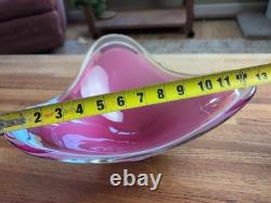 Vintage Flygsfors Coquille Art Glass Bowl Pink White Scandinavian Swedish Signed