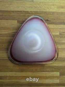 Vintage Flygsfors Coquille Art Glass Bowl Pink White Scandinavian Swedish Signed