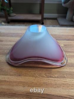 Vintage Flygsfors Coquille Art Glass Bowl Pink White Scandinavian Swedish Signed