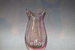 Vintage Flygsfors Pink Brown Art Glass Vase Large Heavy Swedish