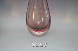 Vintage Flygsfors Pink Brown Art Glass Vase Large Heavy Swedish