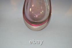 Vintage Flygsfors Pink Brown Art Glass Vase Large Heavy Swedish