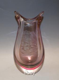 Vintage Flygsfors Pink Brown Art Glass Vase Large Heavy Swedish