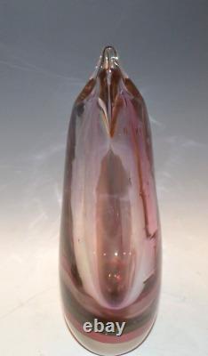 Vintage Flygsfors Pink Brown Art Glass Vase Large Heavy Swedish