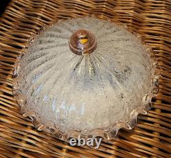 Vintage Franklite Murano art glass flush ceiling light frosted/pink frilled 29cm