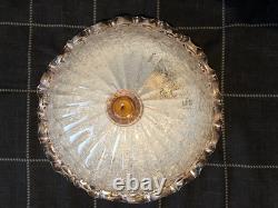 Vintage Franklite Murano art glass flush ceiling light frosted/pink frilled 29cm