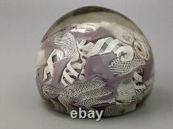 Vintage Fratelli Toso lilac & White Murano Latticino Art Glass Paperweight