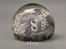 Vintage Fratelli Toso lilac & White Murano Latticino Art Glass Paperweight