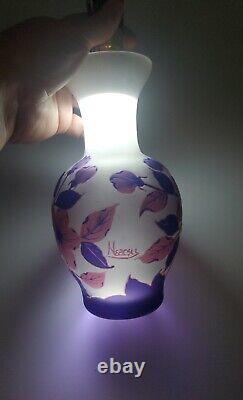 Vintage French Art Glass 3color Purple Pink White Satin Cameo Vase 8 Signed