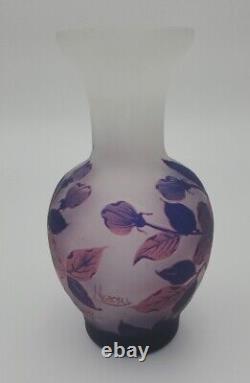 Vintage French Art Glass 3color Purple Pink White Satin Cameo Vase 8 Signed