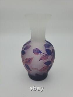 Vintage French Art Glass 3color Purple Pink White Satin Cameo Vase 8 Signed