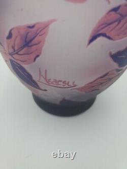 Vintage French Art Glass 3color Purple Pink White Satin Cameo Vase 8 Signed