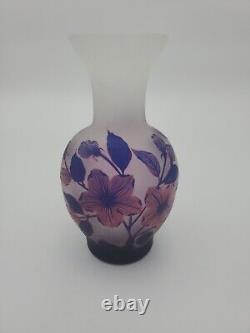 Vintage French Art Glass 3color Purple Pink White Satin Cameo Vase 8 Signed