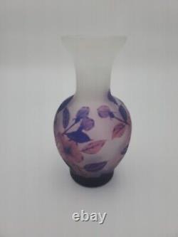 Vintage French Art Glass 3color Purple Pink White Satin Cameo Vase 8 Signed