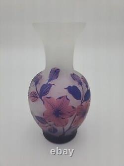 Vintage French Art Glass 3color Purple Pink White Satin Cameo Vase 8 Signed