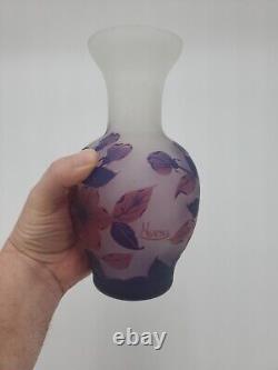 Vintage French Art Glass 3color Purple Pink White Satin Cameo Vase 8 Signed