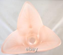 Vintage Frosted Pink Art Glass Vase with Leaf & Scroll Handles Barolac Style