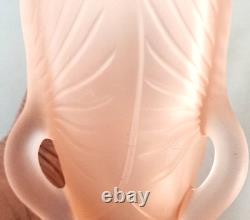 Vintage Frosted Pink Art Glass Vase with Leaf & Scroll Handles Barolac Style