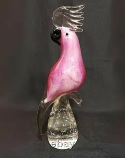 Vintage Glass Bird Parrot Cockatoo Pink 11.5 Murano Style Art Glass