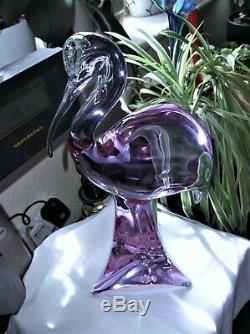 Vintage Glass Murano Heron Alexandrite Signed Zanetti Lilac Pink Glow 13 High