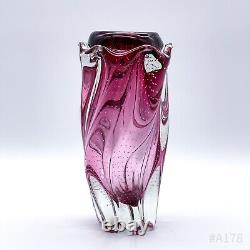 Vintage Glass Vase Art Glass Decorative Glass Mouth-Blown Handmade Pink 21,5cm
