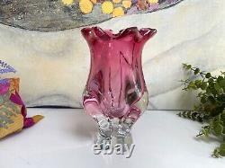 Vintage Glass Vase Mid Century Hand Blown Heavy Quality Organic Piece