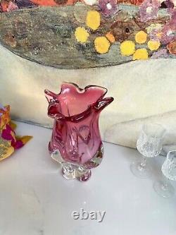 Vintage Glass Vase Mid Century Hand Blown Heavy Quality Organic Piece