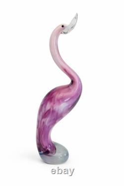Vintage Hand Blown Art Glass Flamingo Crane Sculpture Pink Clear Base 13.5