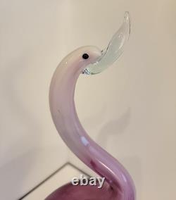 Vintage Hand Blown Art Glass Flamingo Crane Sculpture Pink Clear Base 13.5