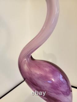 Vintage Hand Blown Art Glass Flamingo Crane Sculpture Pink Clear Base 13.5 Vintage Hand Blown Art Glass Flamingo Crane Sculpture Pink Clear Base 13.5