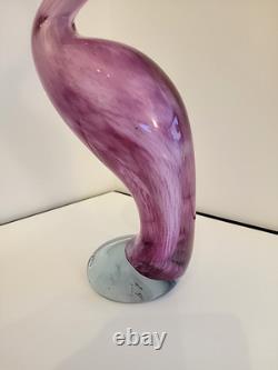 Vintage Hand Blown Art Glass Flamingo Crane Sculpture Pink Clear Base 13.5