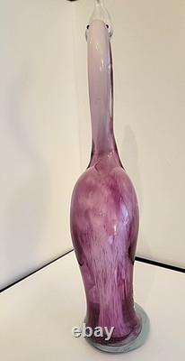 Vintage Hand Blown Art Glass Flamingo Crane Sculpture Pink Clear Base 13.5