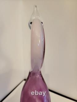 Vintage Hand Blown Art Glass Flamingo Crane Sculpture Pink Clear Base 13.5