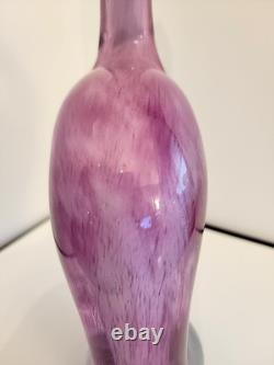 Vintage Hand Blown Art Glass Flamingo Crane Sculpture Pink Clear Base 13.5