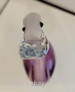 Vintage Hand Blown Art Glass Flamingo Crane Sculpture Pink Clear Base 13.5 Vintage Hand Blown Art Glass Flamingo Crane Sculpture Pink Clear Base 13.5