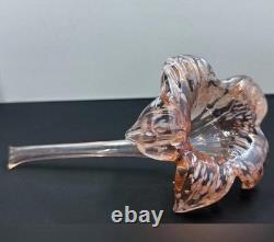 Vintage Hand Blown Pink Art Glass Flower Sculpture Clear Stem Decorative Studio